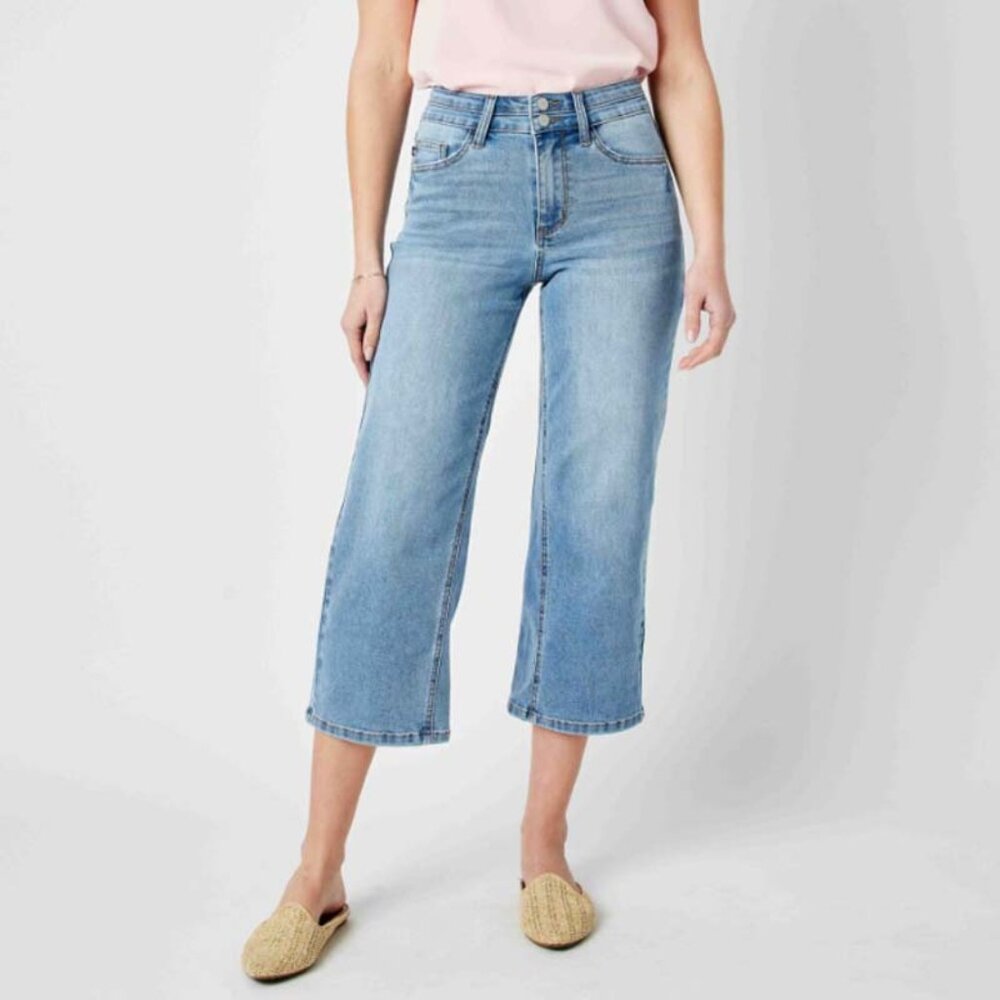 Judy Blue Double Waistband Detail Crop Wide Leg